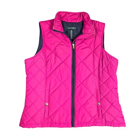 Ralph Lauren Pink Full Zip Quilted Puffer Vest Women’s Size Large Bright - Picture 1 of 12
